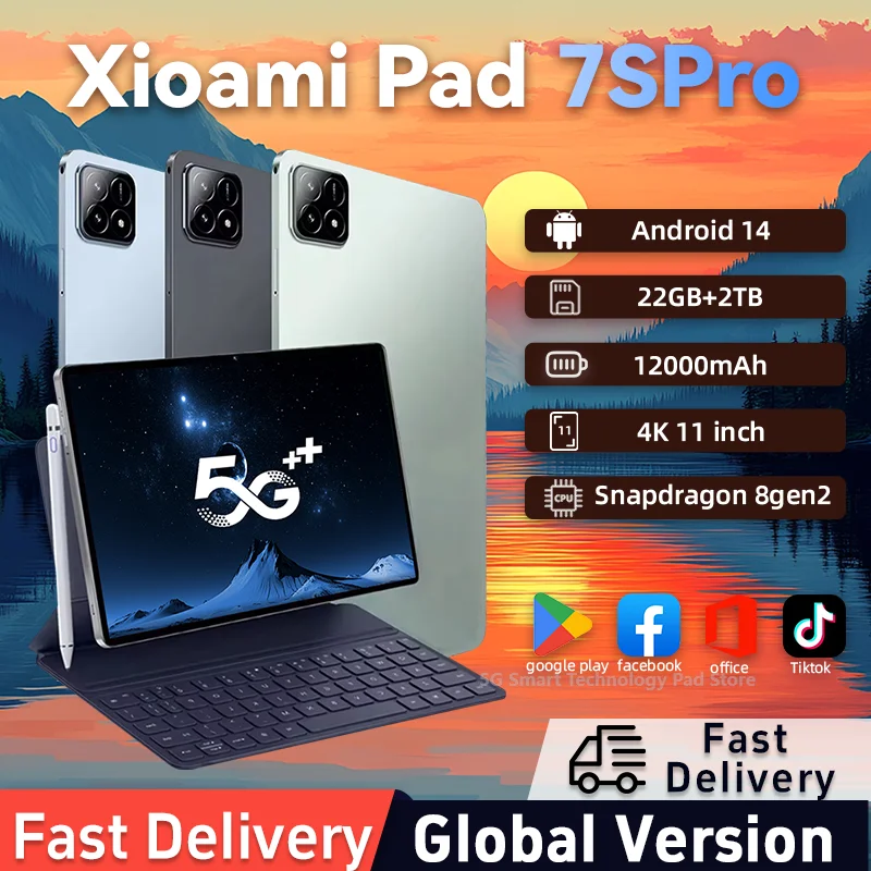 Global Edition Tablet PC Pad 7S Pro Snapdragon 8gen2 Android 14 HD 4K 22GB+2TB 5G Tablet Dual SIM WIFI tablet tablet pc
