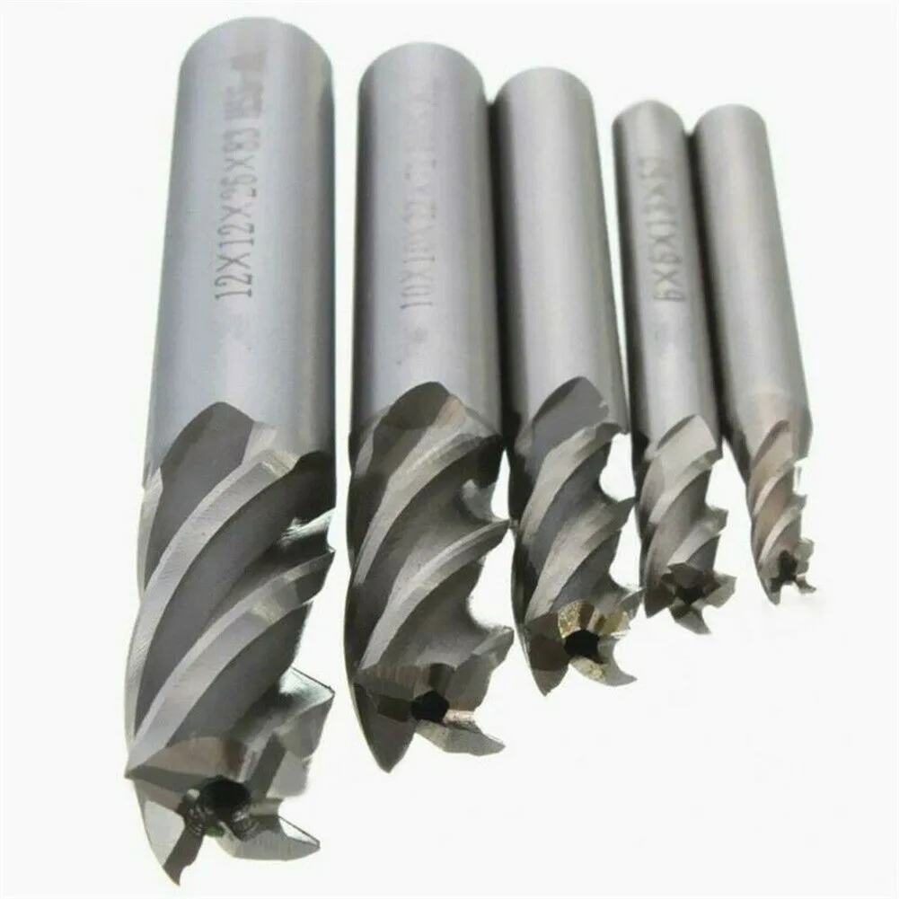

5PCS HSS Carbide Straight Shank Milling Cutter Kit Set 4 Flute End Mill CNC Cutter Drill Bit Tool 4-12mm