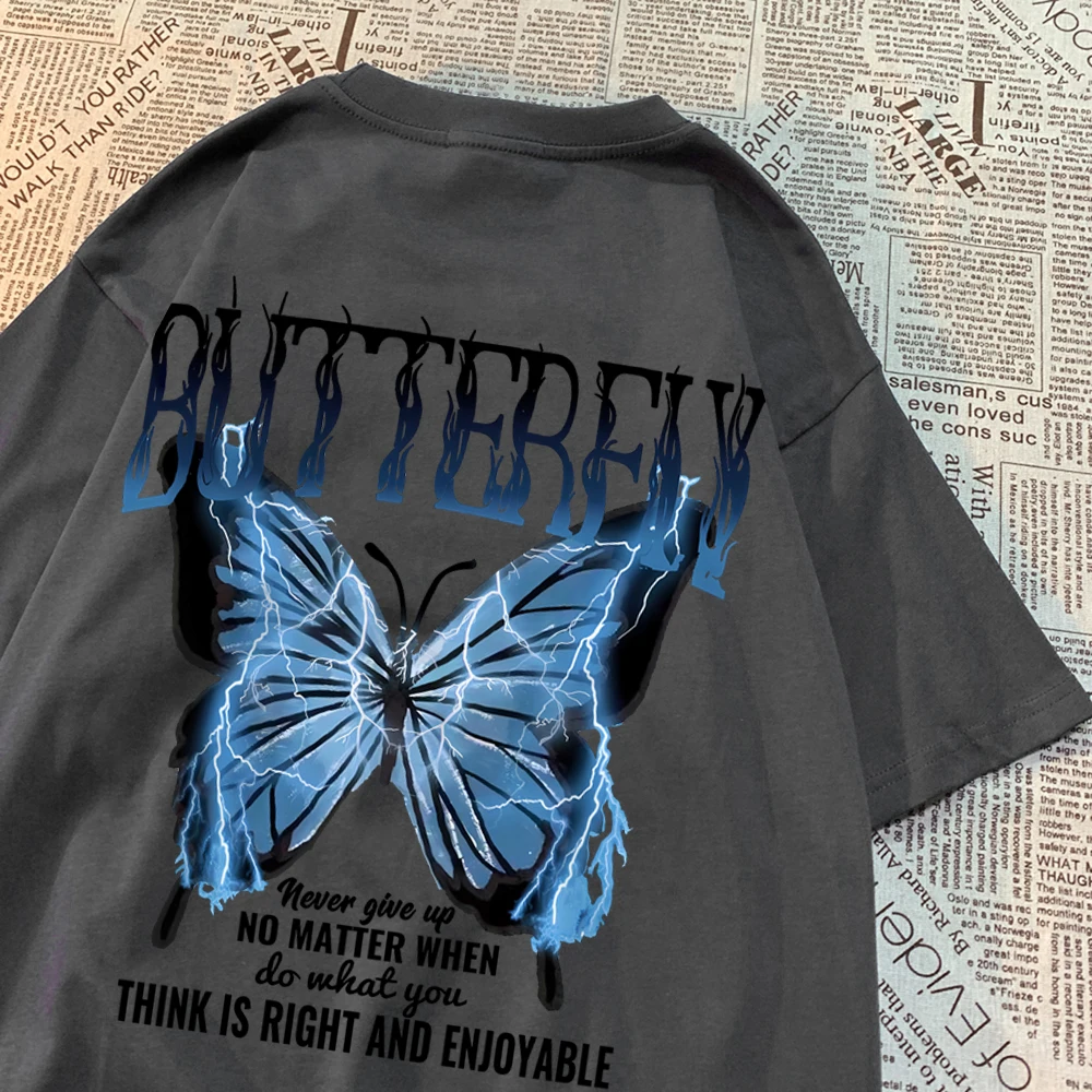 Blue Lightning Butterfly Graphic Men's Oversized Casual T-Shirt