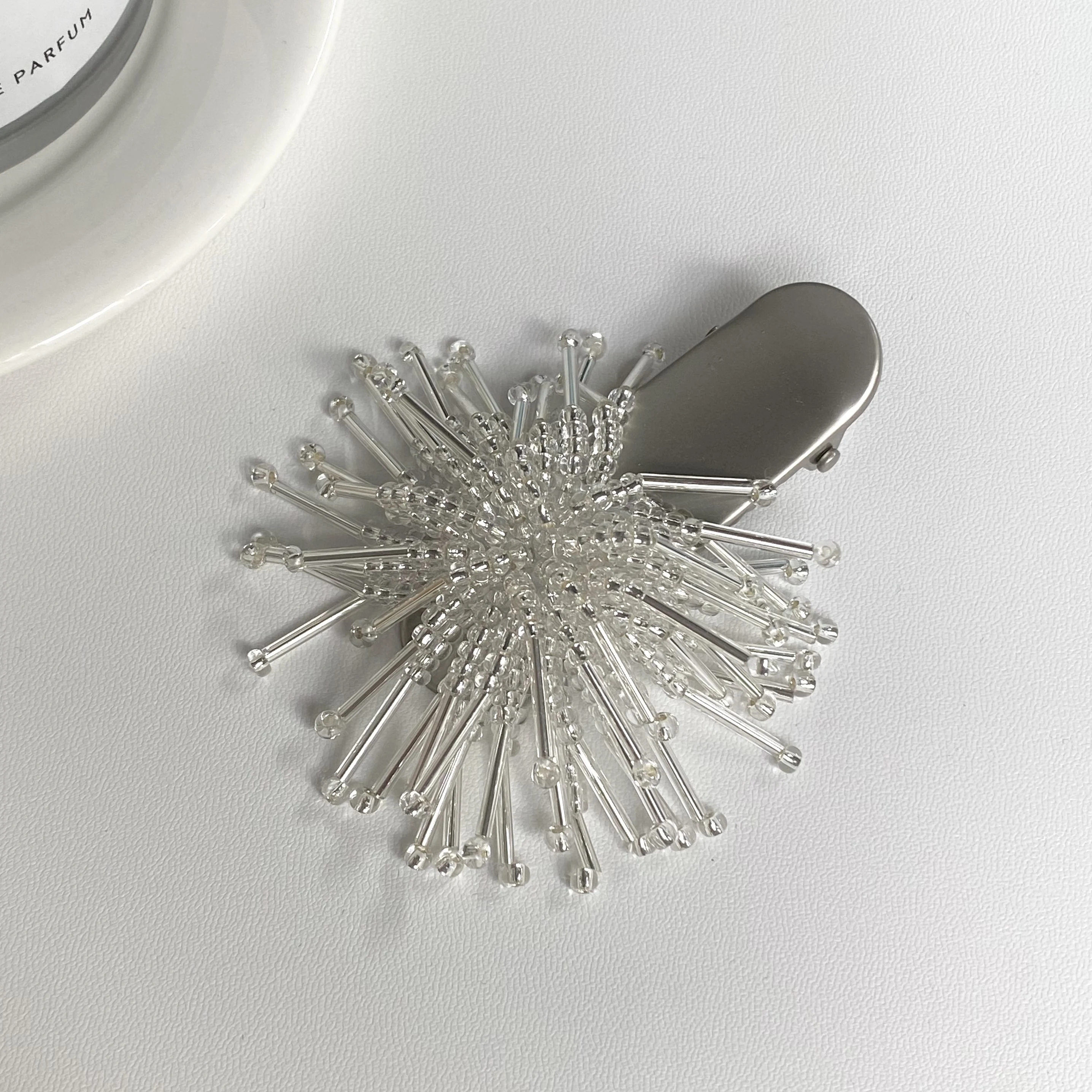 1PC Sparkling Firework - Shaped Hair Clips: Crystal Beaded Silver Hair Accessories For Women, Elegant For Daily & Party Styles