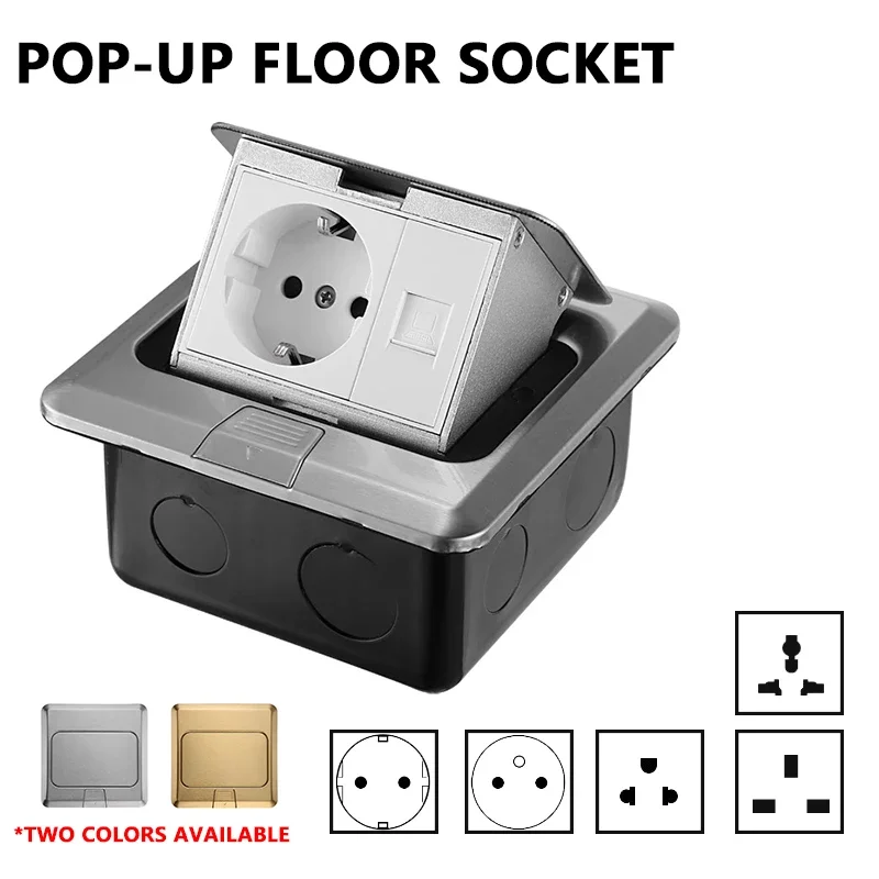 Stainless Steel Hidden Pop-Up Floor Outlet with Universal Power Options