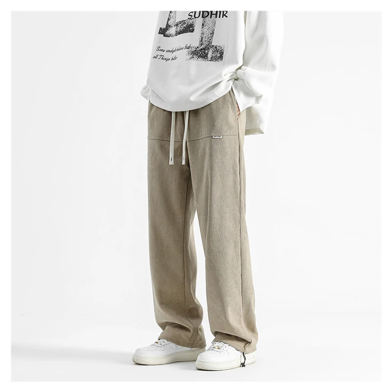 

Autumn Winter Floor Mop Corduroy Pants Men Joggers Drawstring Loose Sports Straight Casual Pants Male Trousers Sweatpants