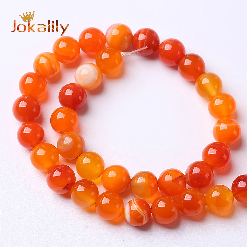 Natural Orange Agates Onyx Striped Stone Round Loose Spacer Beads For Jewelry Making Diy Bracelets Accessories 4 6 8 10 12mm 15