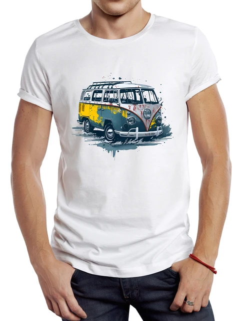 TEEHUB Herren T-Shirt mit Grafik, Vintage-Motiv, Camping, Bus, Sporttuch, Retro, klassisches Auto, Tops, Hipster-T-Shirt_voghion.com