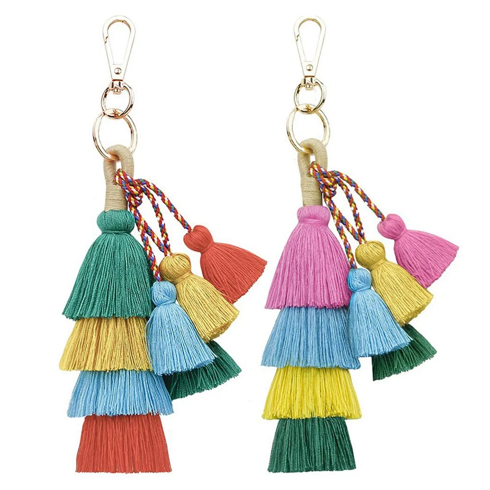 

2 Pack Colorful Boho Pom Pom Bag Charm Tassel Keychains, Handmade Car Key Chain Key Ring Pendant for Purse Handbag