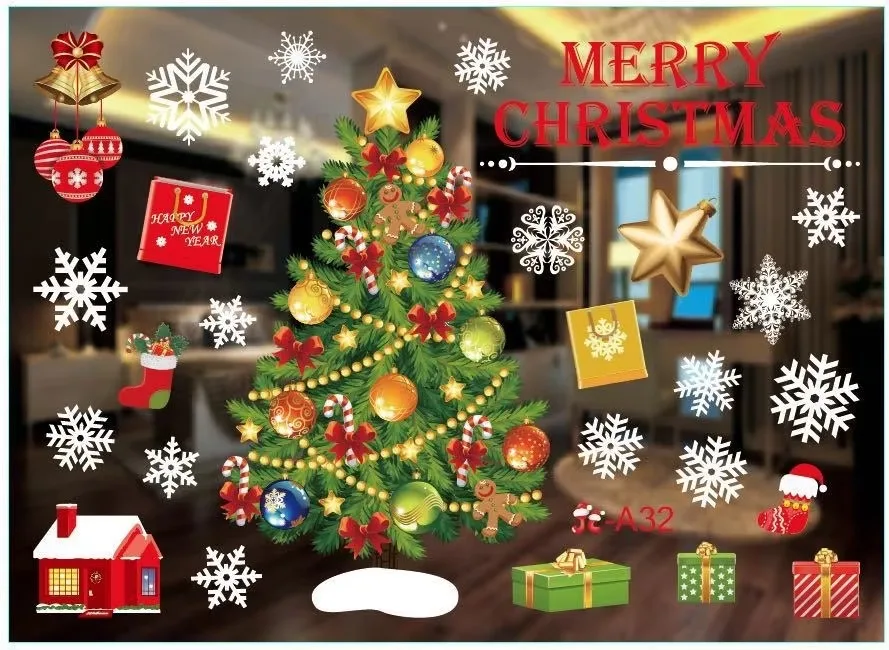 Festive Holiday Wall & Window Sticker Ornaments with Garland Accents