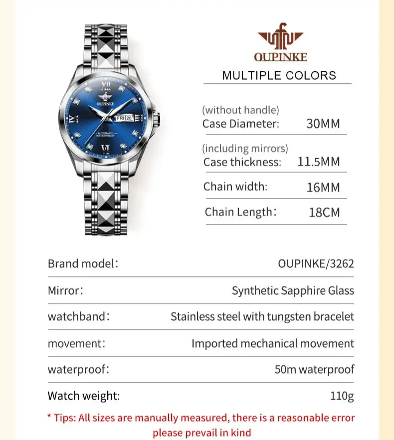 OUPINKE 3262 Woman Watch Japan Automatic Mechanical Watch For Women 50M Waterproof Diamond Scale Luxury Ladies Dress Wristwatch