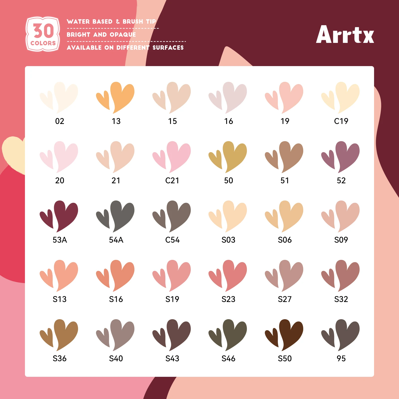 Arrtx 30 Skin Colors Acrylic Marker Paint Pens Brush Tip for Rock Painting Wood Canvas DIY Crafts Making marker pens,color marker pens,paint marker pen,marker pen,acrylic paint markers,art marker pens,art markers,paint marker pens