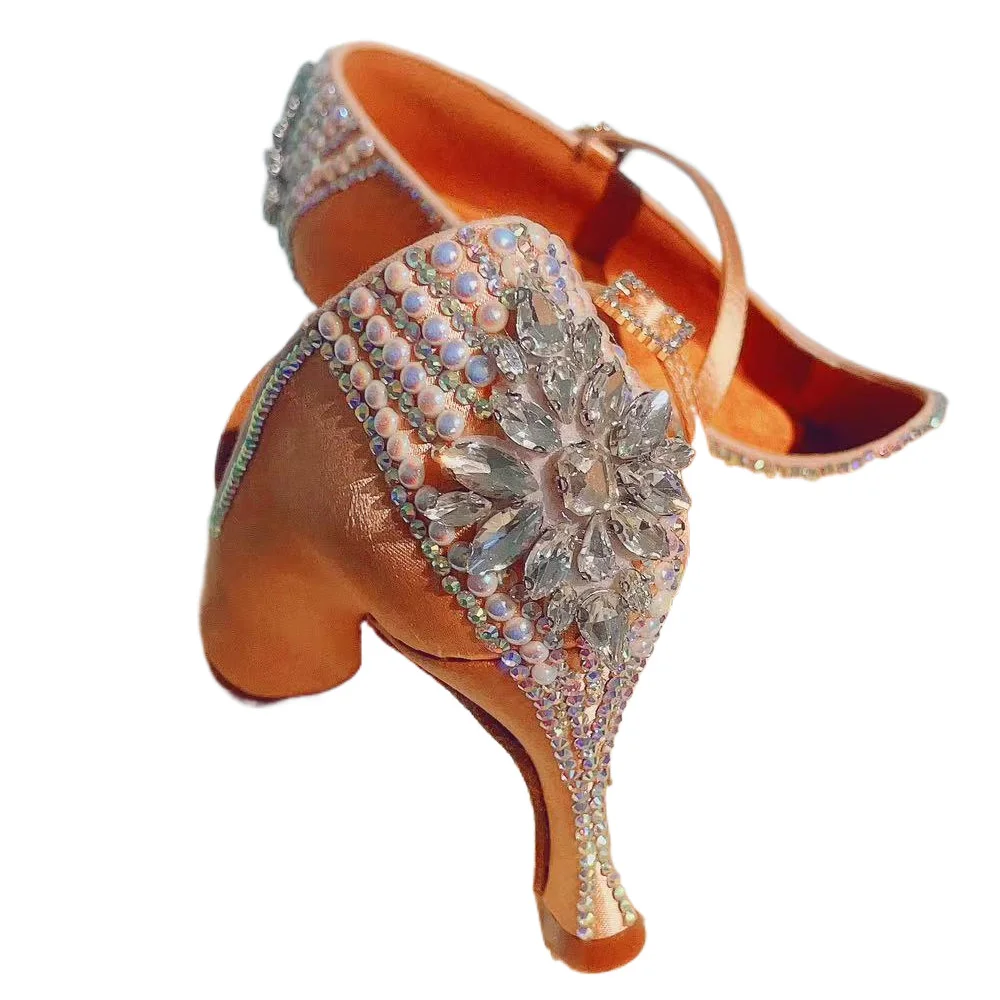 

Latin Dance High-end Rhinestone Pearl High Heels Cha Tango Female Stage Performance Professional Clothing Dance Shoes