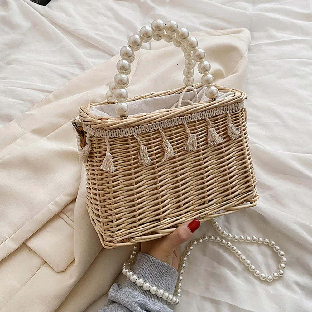 Cheers US Handmade Straw Bag Travel Beach Women Straw Handbag Mini