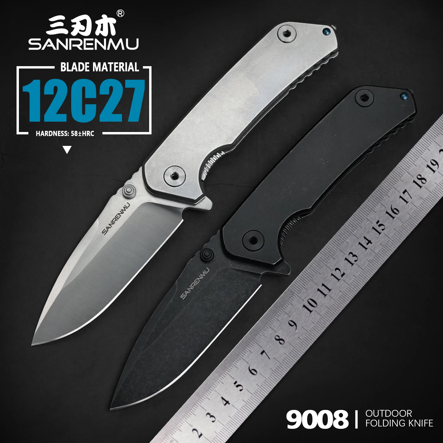 SANRENMU9008OutdoorFoldingKnife12C27BladeBallBearingCamping