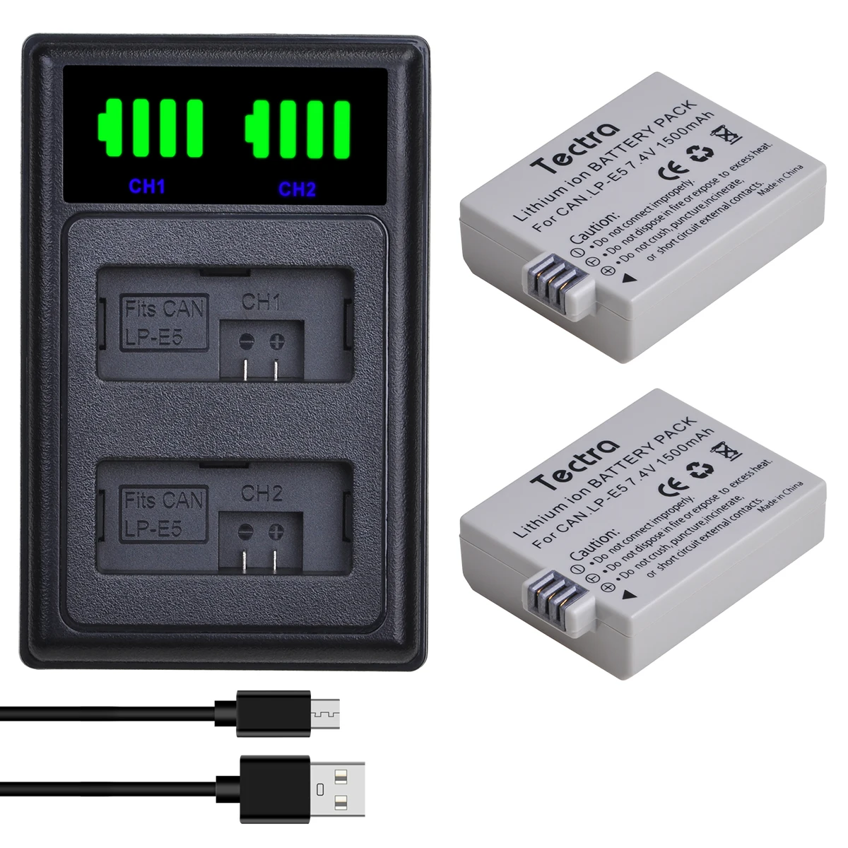 Batteria 1500Mah Lp-E5 Lpe5 + Caricabatterie Led Per Canon Eos Rebel Xs, Rebel T1I, Rebel Xsi, 1000D, 500D, 450D, Kiss X3, X2, F