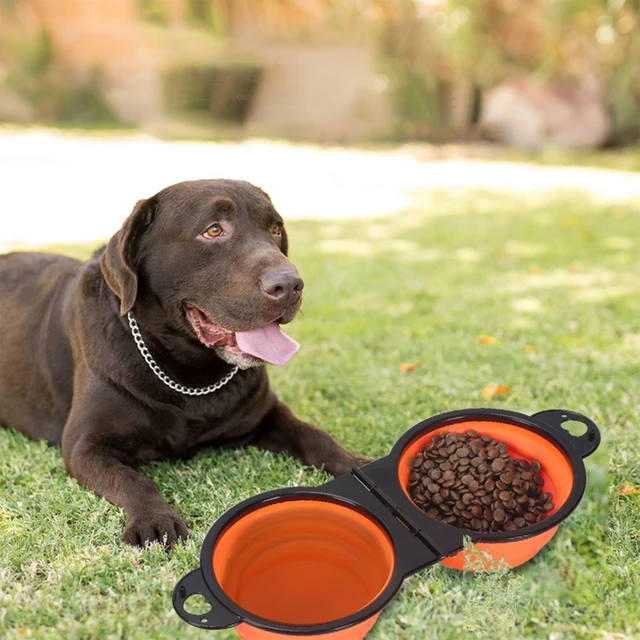 2-in-1 Foldable Dual Bowl Feeding Bowl Portable Outdoor Travel Dog Cat Drinking Bowl Pet Supplies Outdoor Feeding Water 1pc 4
