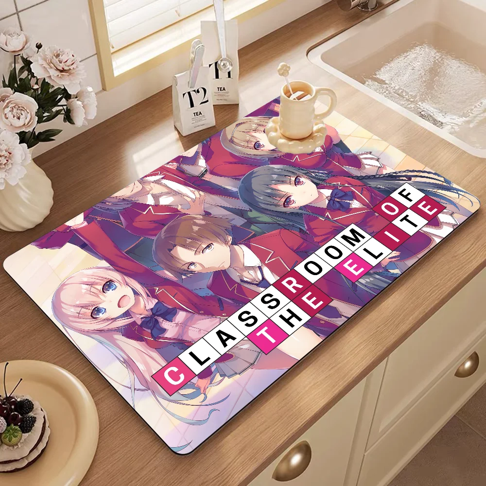 New Anime Classroom Of The Elite Quick Drying Dish Mat Printed Kitchen Tableware Coffee Draining Dinnerware Cup Bottle Placemat 6