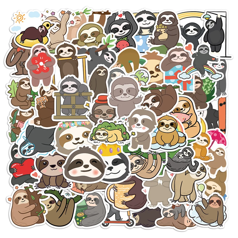 10/30/50pcs Kawaii Sloth Cartoon Stickers Animal Anime Sticker Laptop Diary Scrapbooking Stationery Wall Window Kid Decal Toys journamm 10pcs pack creative flowers window stickers washi paper collage junk journal diy scrapbooking decor sticker stationery