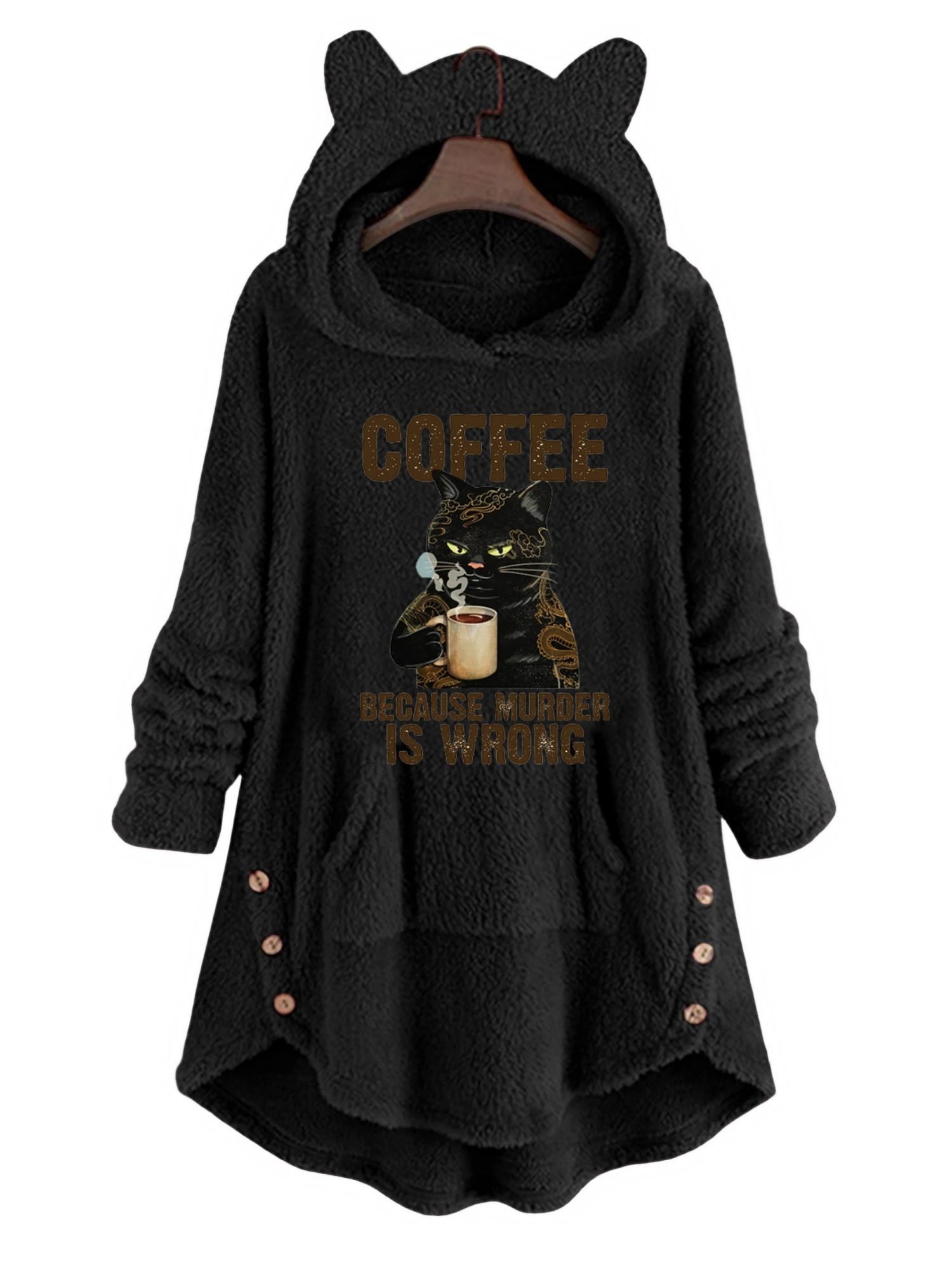 Autumn and Winter Plush Letter Cartoon Print Cat Ears Long-Sleeved Pullover Hooded Loose Casual Street Sweatshirt Women's Warm Top 5