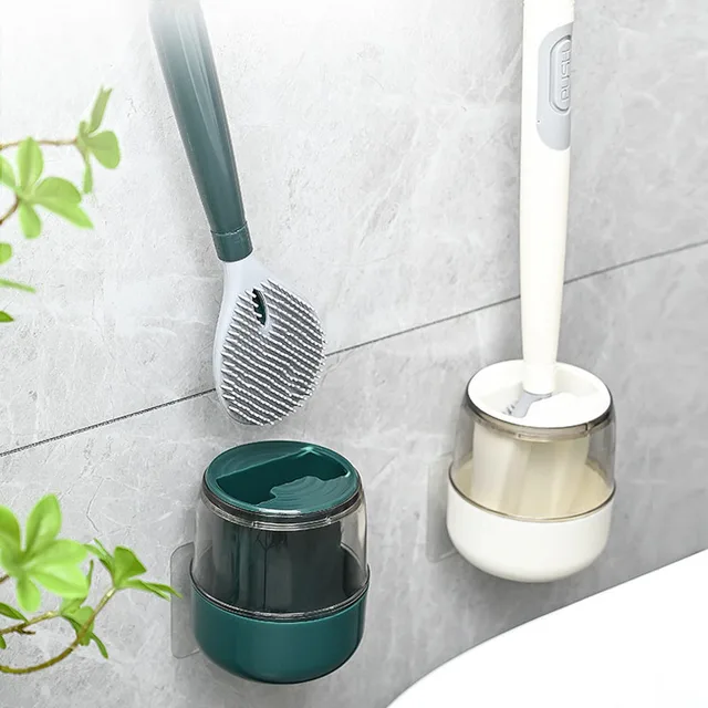 Szappanmentes Lyukasztó Fal Függő Wc -Kefe Zárójel -Szilikon Hosszú Fogantyú Tisztító Kefe Fürdőszoba Kiegészítők