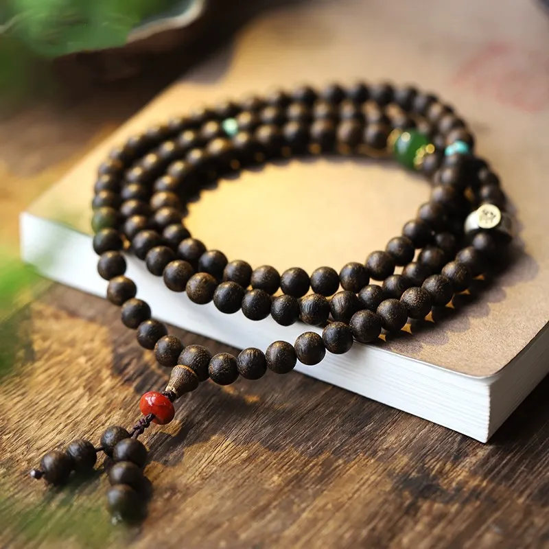 Vietnam Old Materials Agarwood Bracelet 7mm Multi-Circle 108 Zodiac Rabbit Dragon Tiger Cattle Pig Attract Luck Wealth Bracelet
