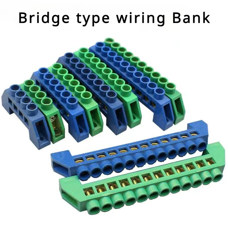 Wire Connectors Bridge Design Zero Line 4-12 Pole Screw Brass Copper Grounding Strip Terminal Block Earth And Neutral wire connectors,din rail terminal block,ground bar connector