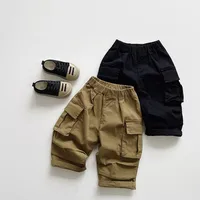 Autumn New Children Loose Trousers Baby Girls Pocket Cargo Pants Fashion Boys Versatile Casual Pants Kids Solid Wide Leg Pants 1