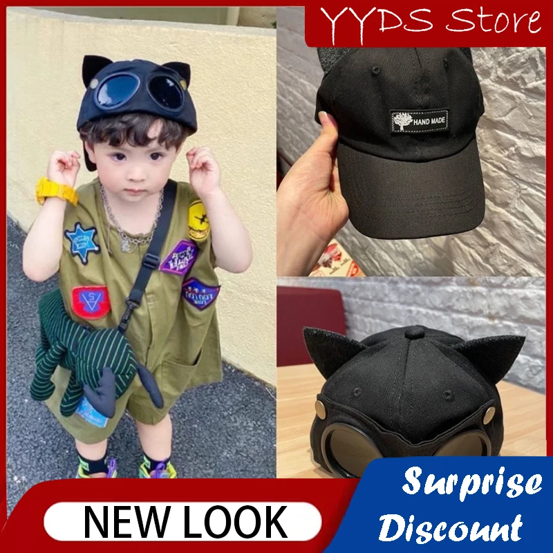 Children's Pilot Hat Children's Baby Trucker Hat Hip-hop Sun Hat Boy Handsome Glasses Peaked Cap Hip-hop Sun Hat