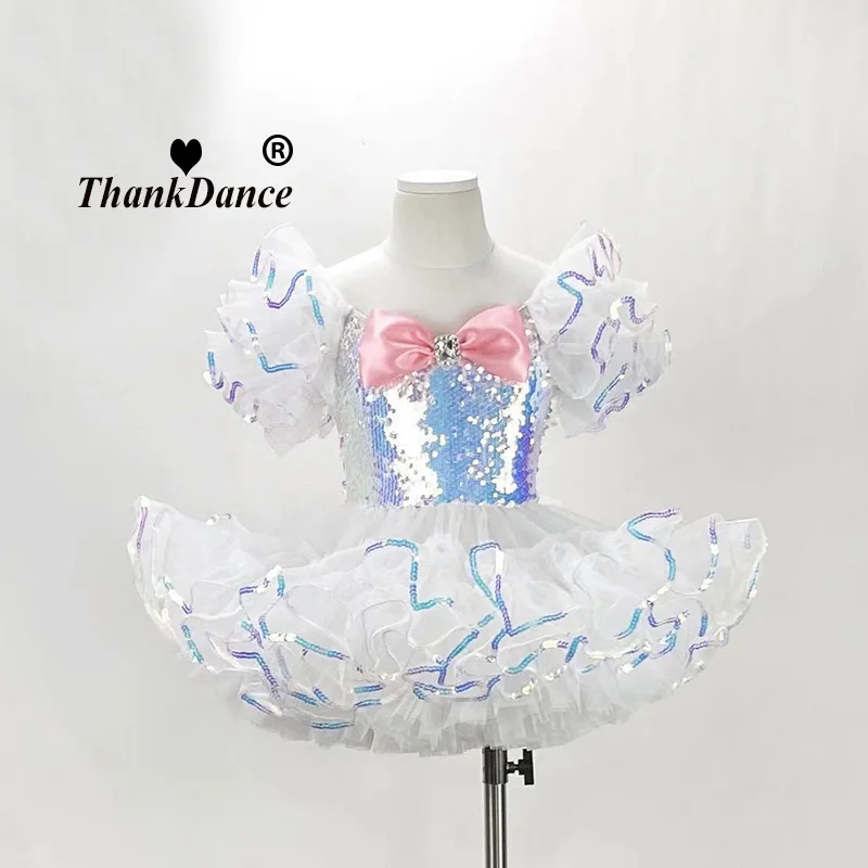Kids Ballroom Clothing Sequined Modern Dance Tutu Dress Girls Jazz Dance Costume Stage Wear Toddler Wedding Princess Dress