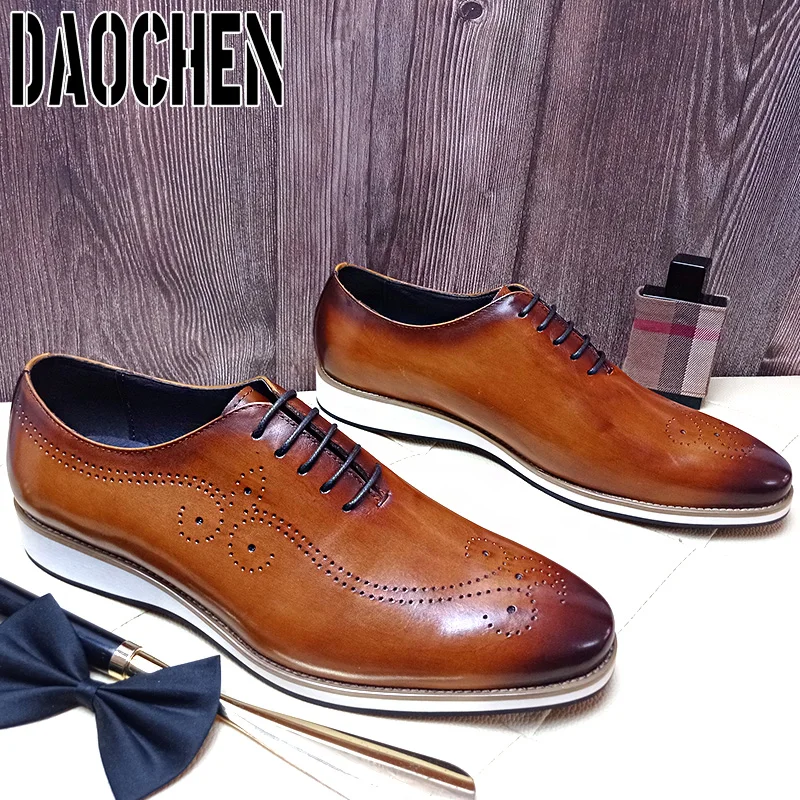 Luxe Merk Mannen Casual Schoenen Bruin Zwart Lederen Comfortabele Elegante  Jurk Man Schoen Lace Up Hand Polish Schoenen voor Mannen| | - AliExpress
