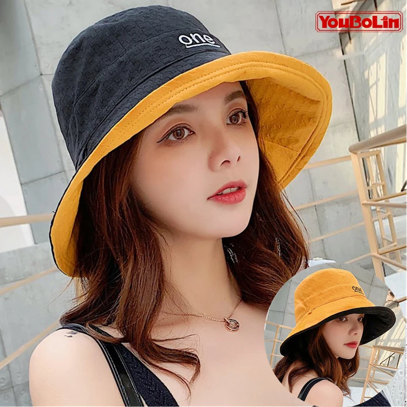Womens ‘ONE‘ Letter Embroidery Double-Sided Cotton Bucket Hat S19450836546e4b6f945e89b21d7cce44l