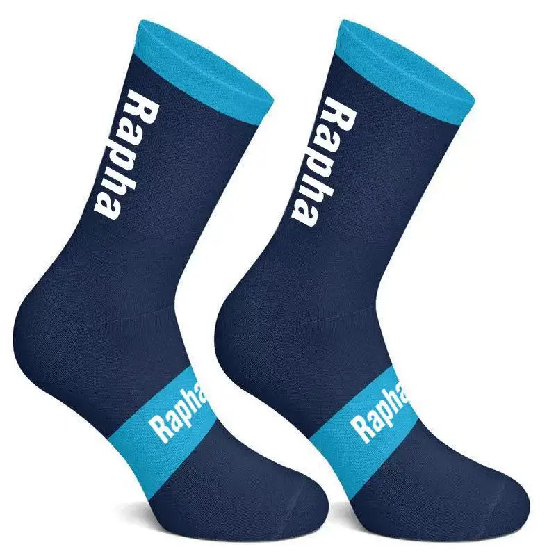 

4 New Rap Bicycle socks 2021 Color Stripe Cycling Socks Men and Women Wearproof Road Bike Compression Socks Navy blue