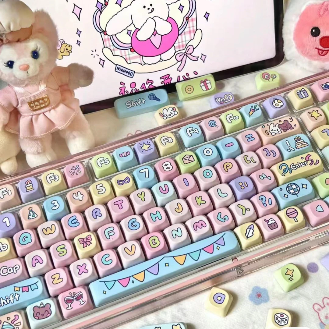 Keycap Colorido do Tema do Partido Roa Profile Gift Cute Pbt Keycaps 123 Keys Cute Dye Sublimation Keycap Teclado Mecânico - Imagem 2
