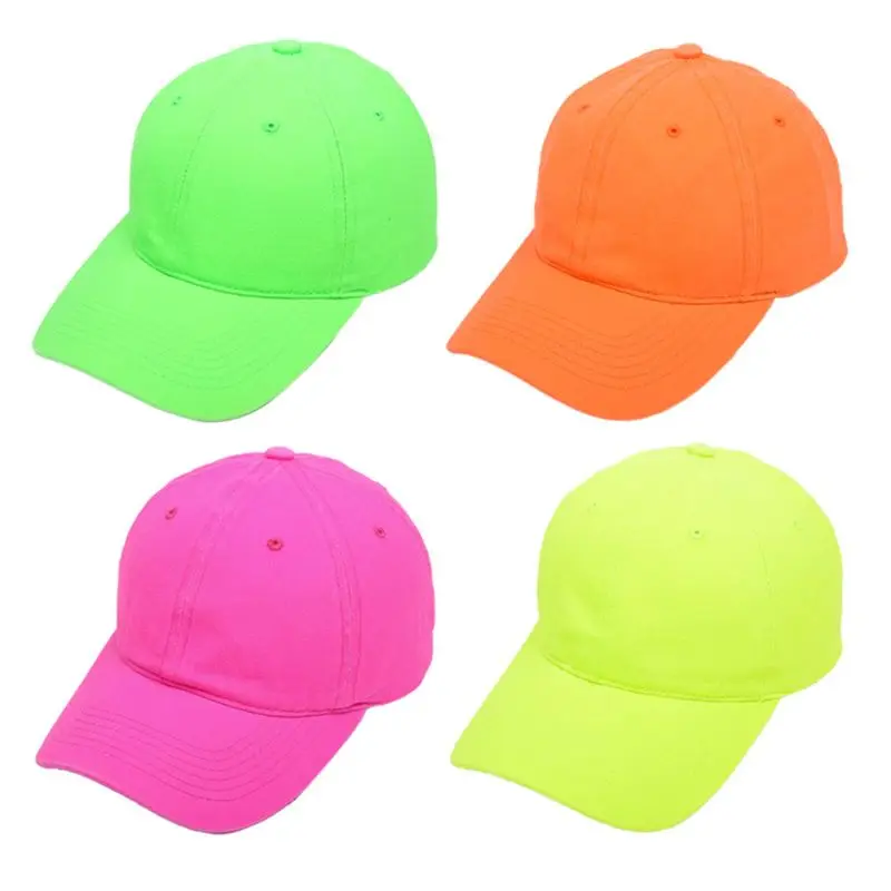 

652F Baseball Cap Unisex Athletic Low Profile Plain Fluorescent Neon Solid Color Cotton Adjustable Dad Hat for Men Women