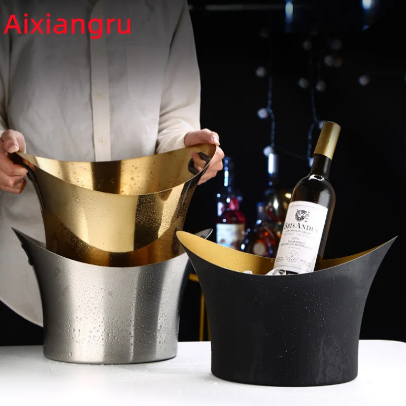 Aixiangru Ice Bucket,13.5L Stainless Steel Champagne Bowl,Whisky Cooling,Elk Handle Golden