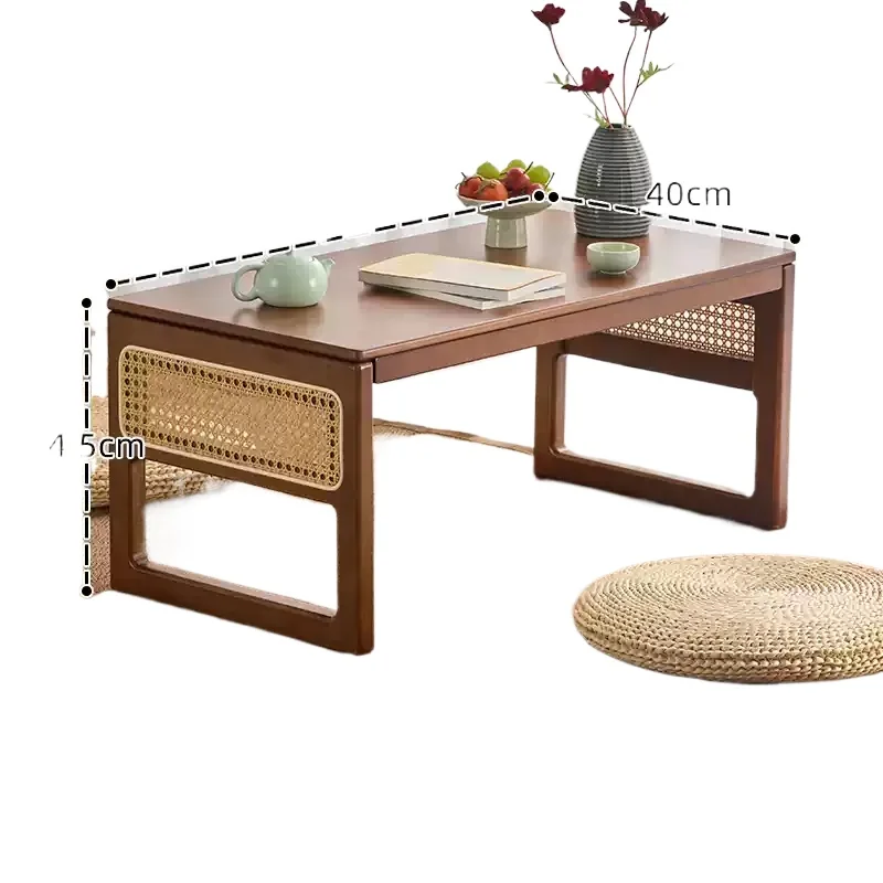 Foldable Tatami Bay Window Table, Japanese Rattan Tea Stand, Compact Floor Coffee Table, Low Desk for Balcony or Window-Side