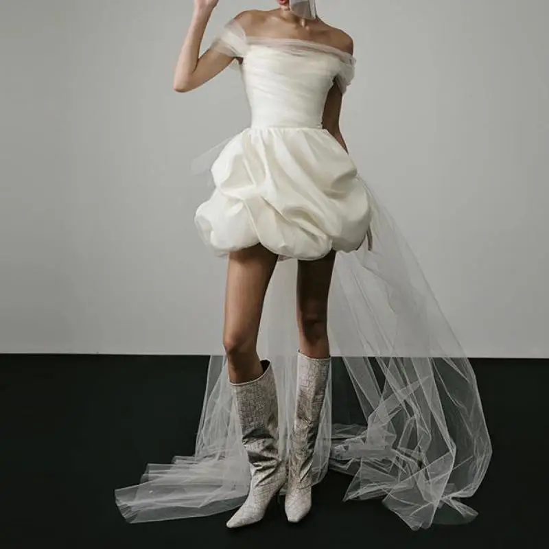 Newest Short Wedding Dresses Classic Elegant Boat Neck Simple Bridal Dress Backless Sexy Vestidos De Novia Customized 3