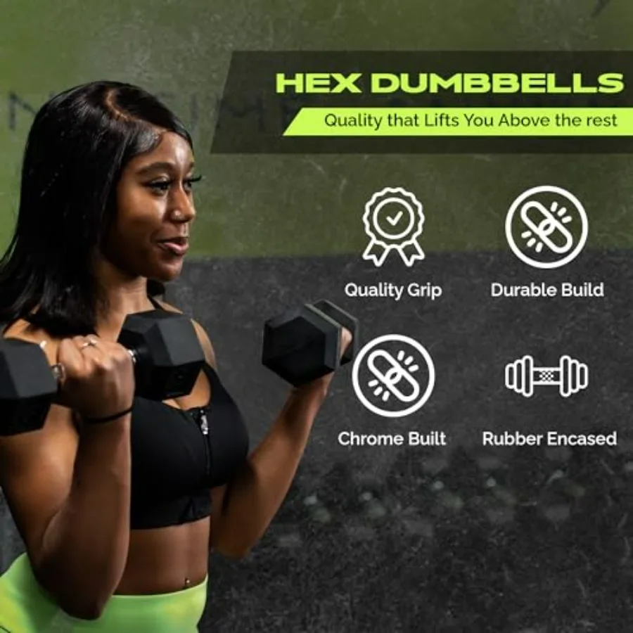 Rubber Coated Dumbbells - No Roll Design Easy-Grip Steel Knurled Handle, Weights Dumbbells Set for Strength Training - Ideal Wei