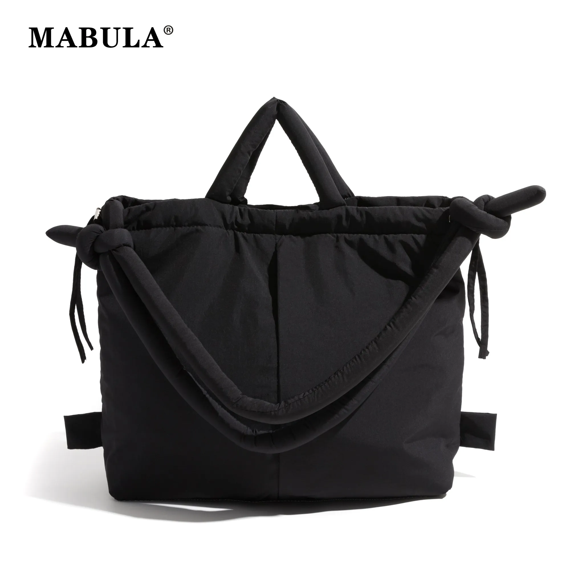 MABULA Space Puffer Women Big Crossbod Bag Black Nylon Fluffy Purse Chic Knot Square Padded Pillow Shoulder Purse Casual Bag