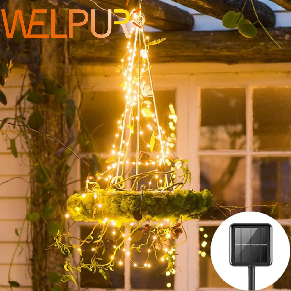 100/200Led Solar Fairy Lights Waterproof Waterfall Tree Vite Branch String Lamp Filo Di Rame Outdoor Xmas Holiday Party Wedding