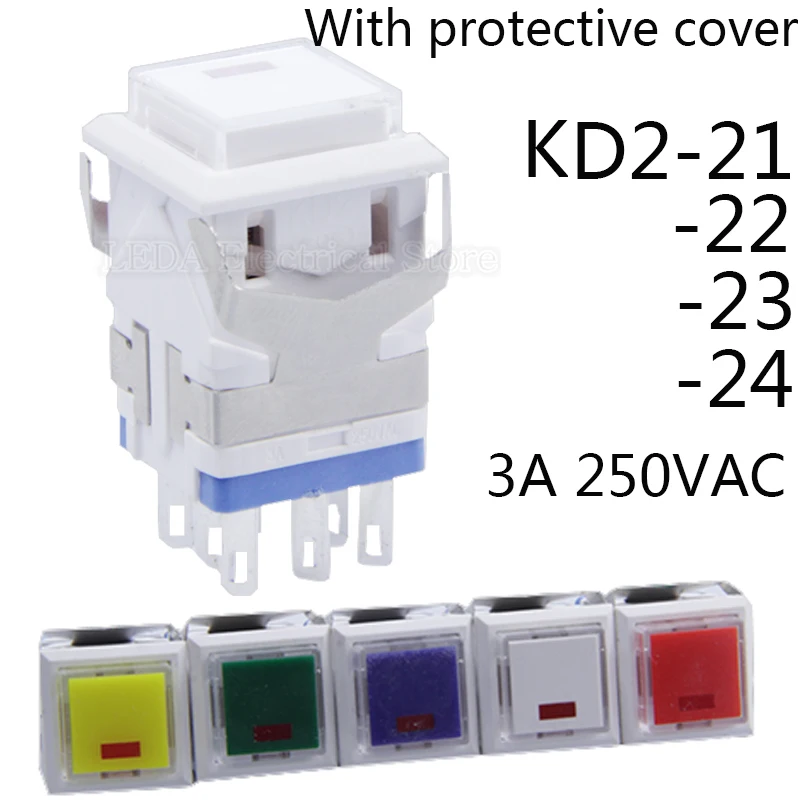 

1Pcs KD2-21/22/23/24 Self Reset/Momentary Self Lock Square LED Illuminated Push Button Switch 3A 250V 8Pins 6Pins