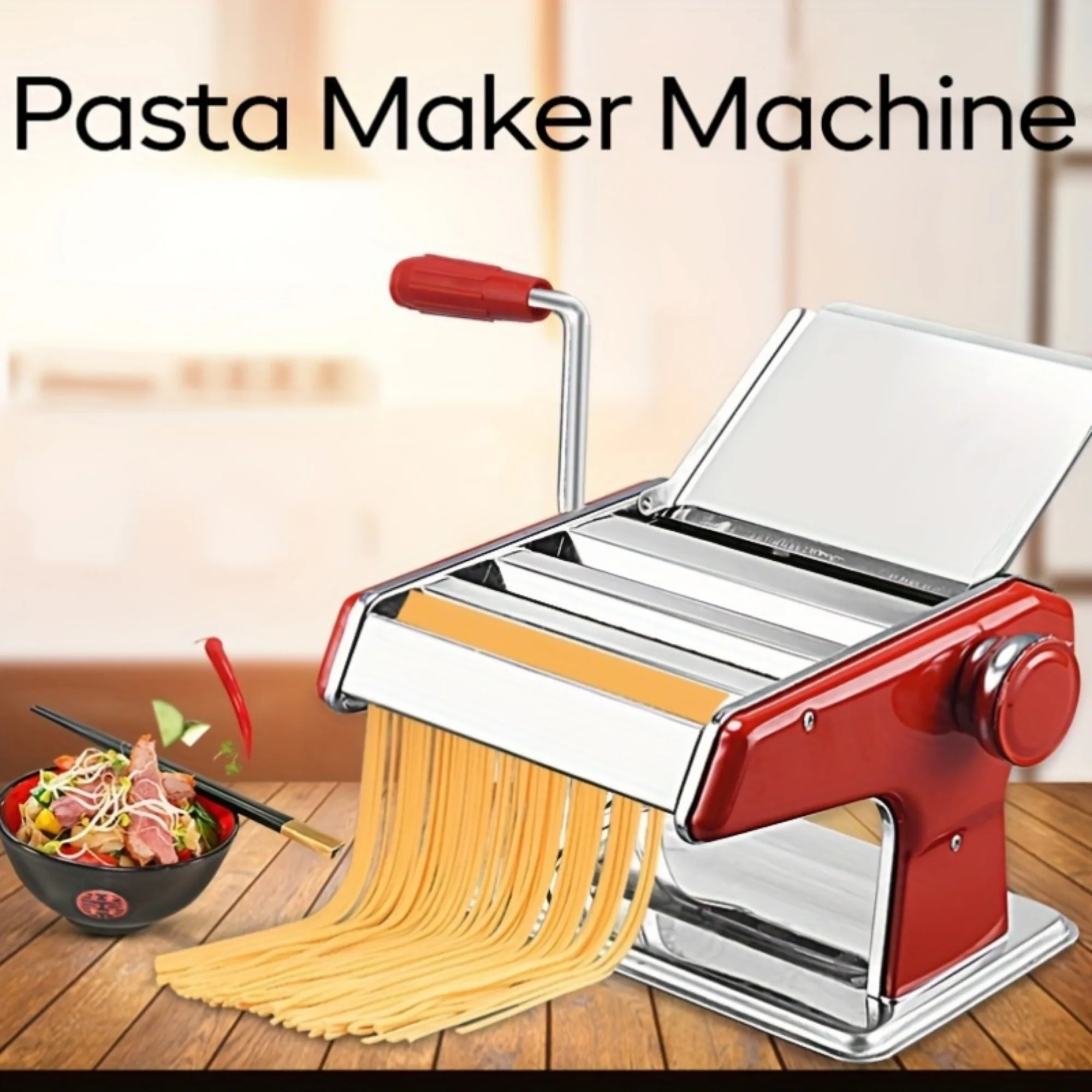 Manual Pasta Maker Machine with 6 Adjustable Thickness Settings-Hand Crank Double Cutter Roller for Spaghetti Fettuccine Nood noodle press pasta attachment