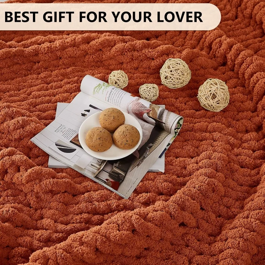 Chunky Knit Blanket Throw: 60''x80'' Chenille Chunky Knitted Throw Blanket for Bed Couch Handmade Thick Big Cable Knit Blanket