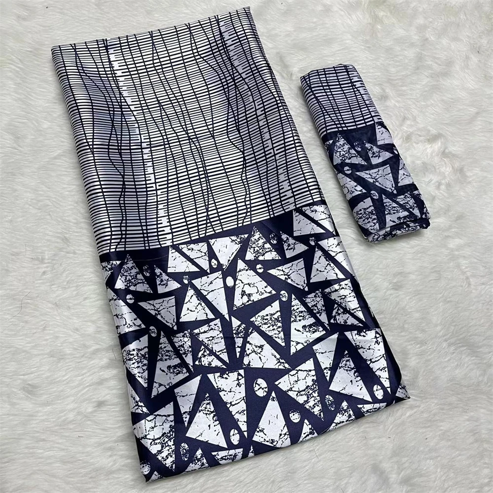

4+2 Yards African Silk Wax Fabric High Quality Printed Satin Silk With Chiffon Scarf Nigerian Fabrics For Women Dress