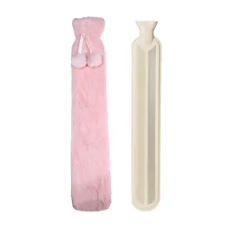 Extra Long Pink Gray Hot Water Bottle with Removable Cover - Versatile Waist, Hand, and Foot Warmer (Pink)