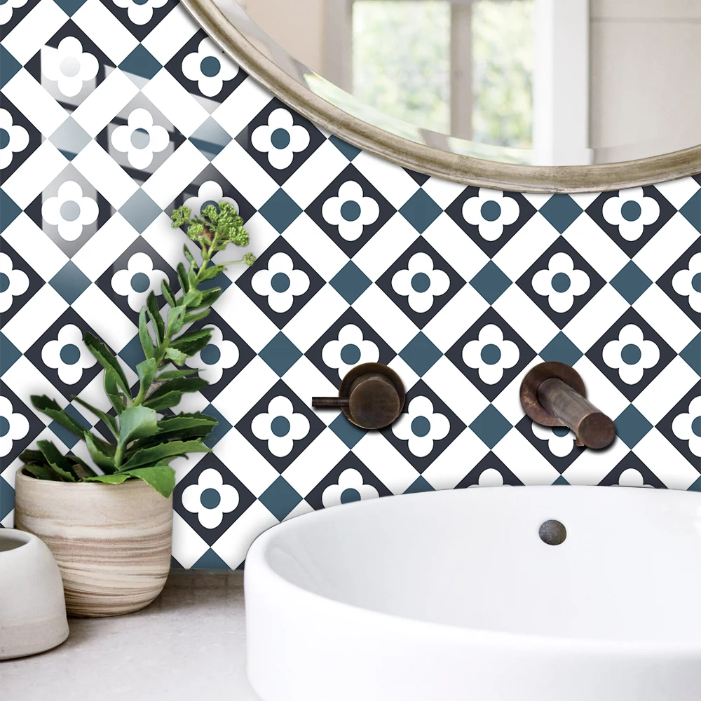 Description Picture 6 of item10pcs Bohemian Style Tiles Wall Sticker Kitchen Backsplash Oil-proof Bathroom Wardrobe Waterproof Peel & Stick Art Wall Decals