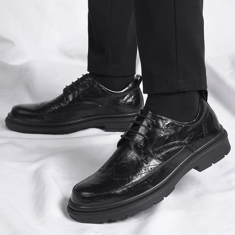 

Spring Business Casual Shoes Leather Shoes Thick Soled Formal Shoes Fashion Brogue Shoes Elegant Leisure Walk Oxford Male Shoes