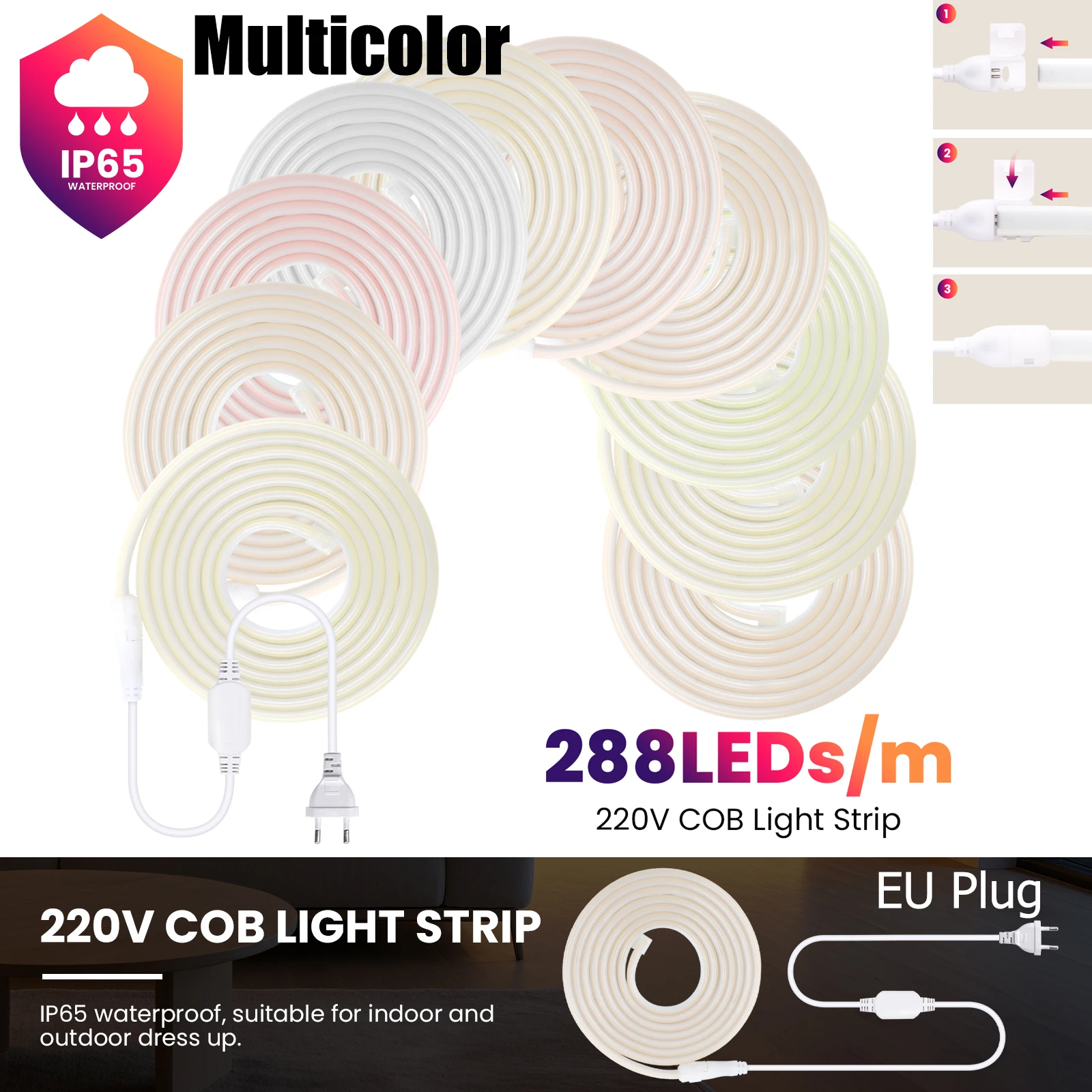 รูปสินค้า LED Strip ยืดหยุ่น 288 LED ทนน้ำ IP65 สี Warm White ปรับได้