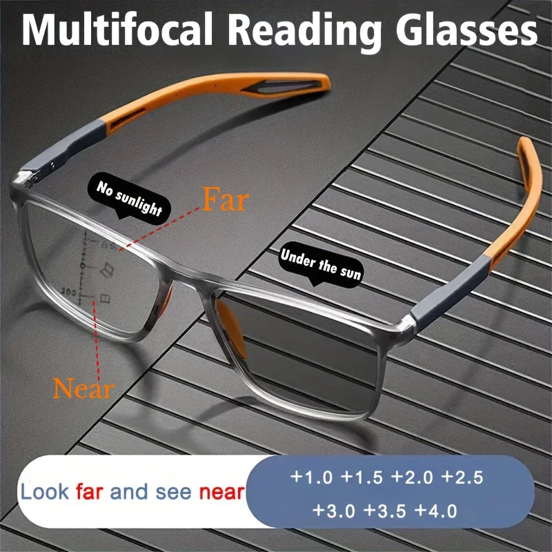 Reading Glasses Photochromic Multifocal Anti-blue Light Reading Glasses Men Women Ultralight TR90 Sport Presbyopia Eyeglasses Far Sight To +4.0