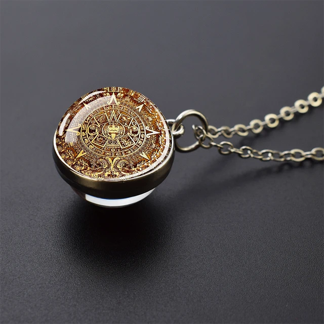 Golden Mayan Calendar Amulets Pendant Necklace Men Vintage - Temu