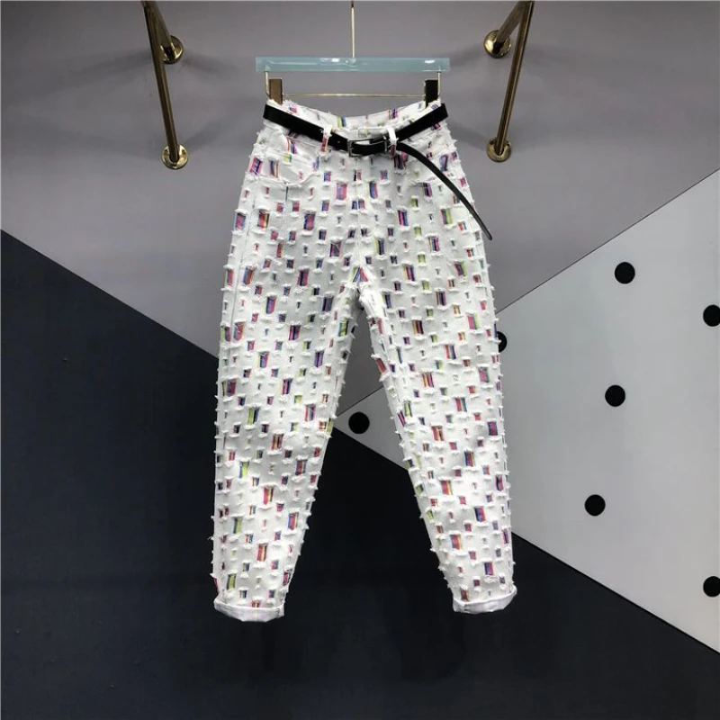 

Женские рваные джинсовые брюки, брюки из денима с завышенной талией, одежда в Корейском стиле на весну и лето, 2024