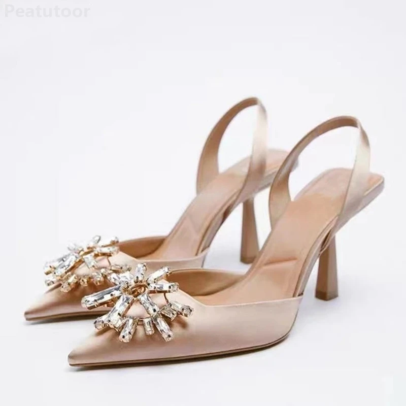 Shoes For Women 2022 Sandals ZARZ Luxury Brand Summer Fashion Transparentes Rhinestones Pointed Heeled Slippers Woman Sexy Pumps