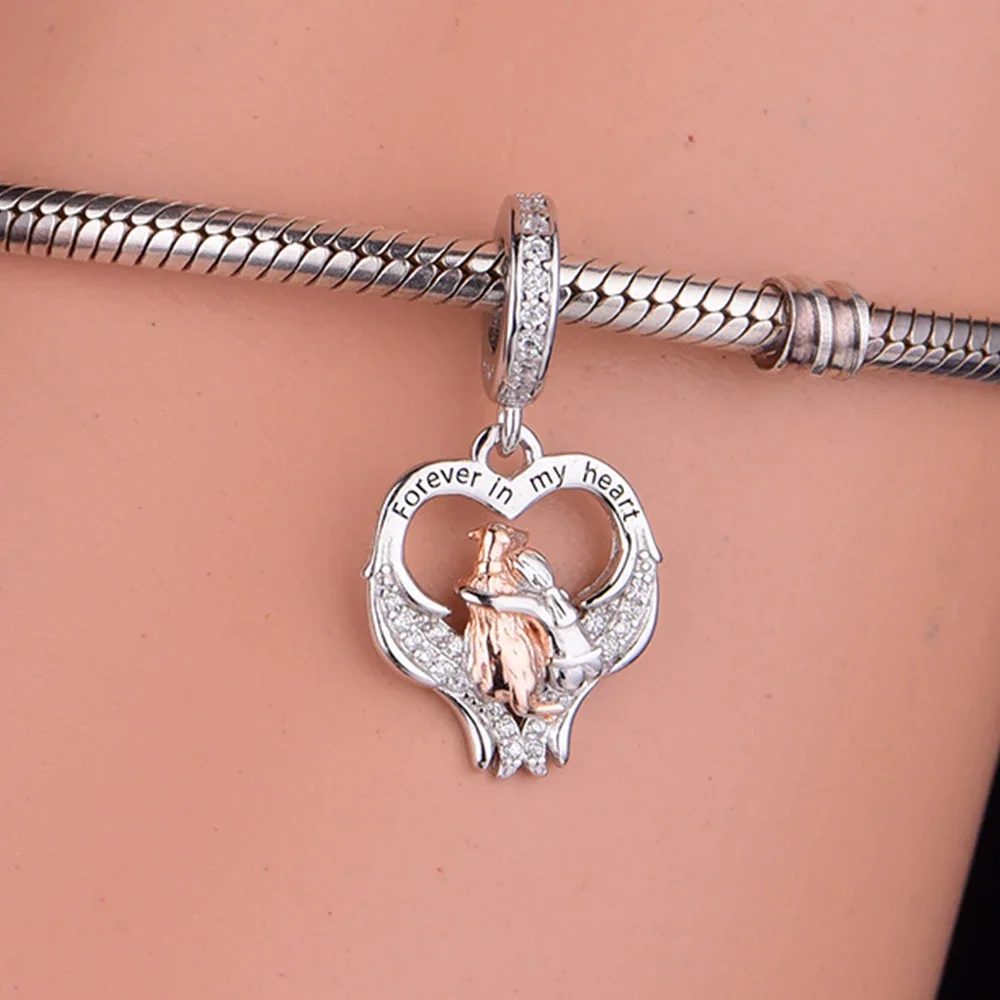 Fit Original Pan Charm Bracelet 925 Sterling Silver Forever In My Heart Girl Hug Dog Bead For Making Women Puppy Lover Berloque 3
